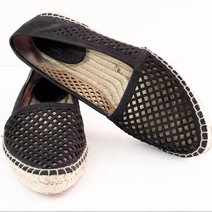 Frye Black Leather Perforated Leather/Suede Slip On Flats Size 8